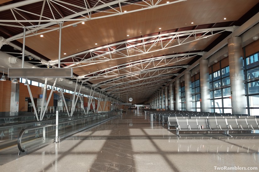 Empty, new airport terminal, layover Madrid