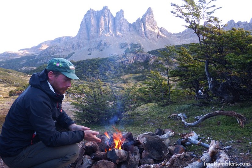 Campfire in front of Dientes de Navarino, Isla de Navarino